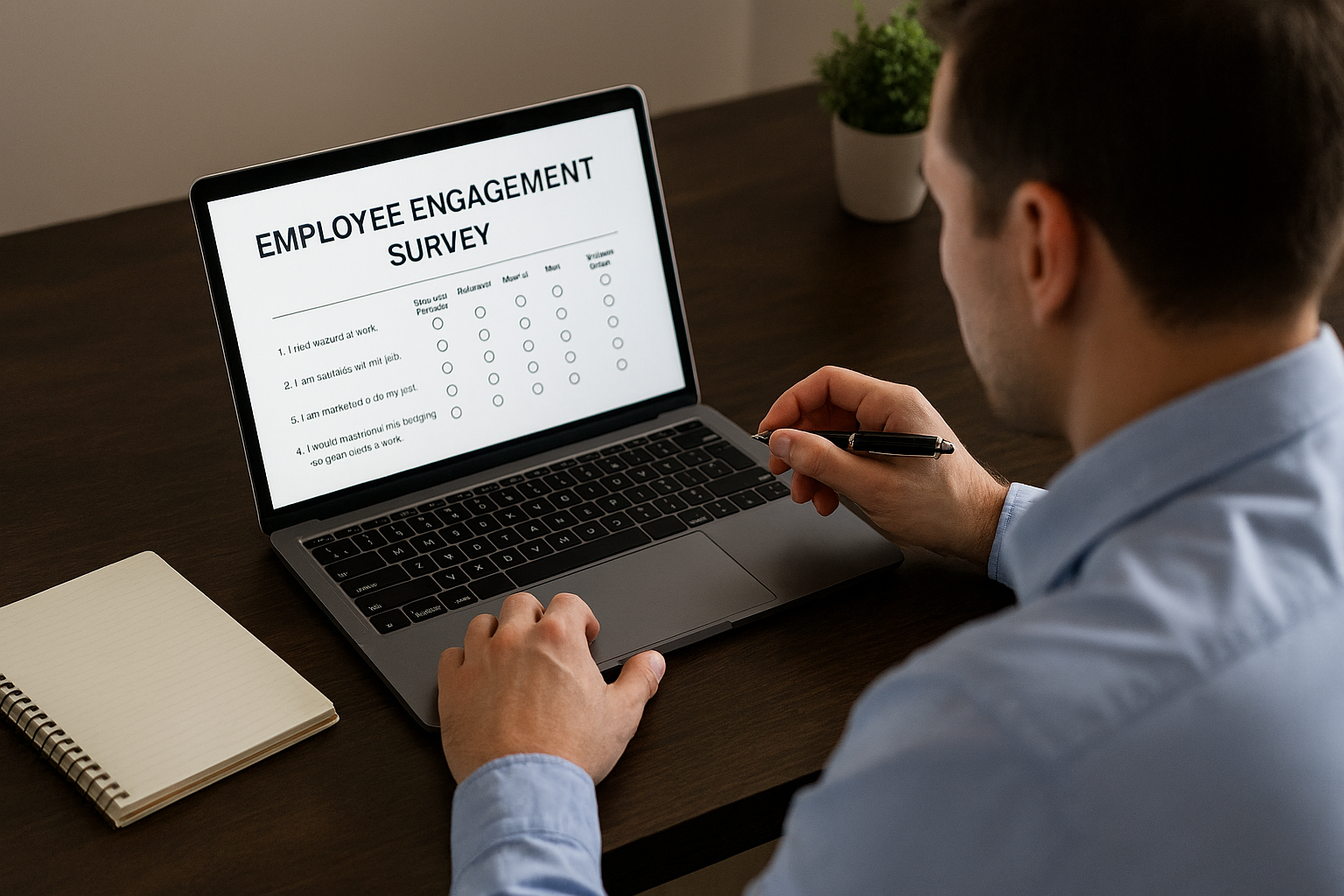 Man completing an employee engagement survey
